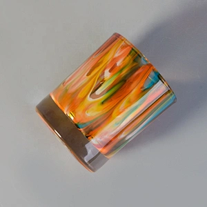 Wholesales Oil Painting Glass Candle Jars Thick Footed Home Decoration