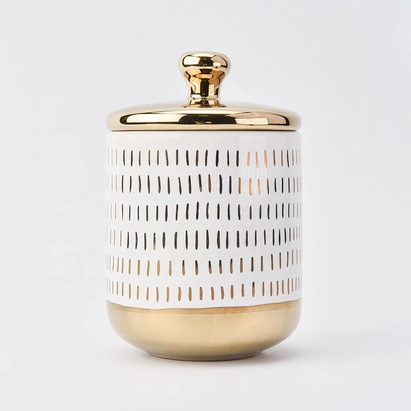 Wholesales luxury custom ceramic tea light candle holder with gold lid