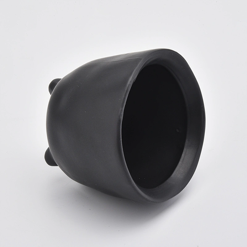 Round shape cute ceramic jars matte black candle holders wholesale