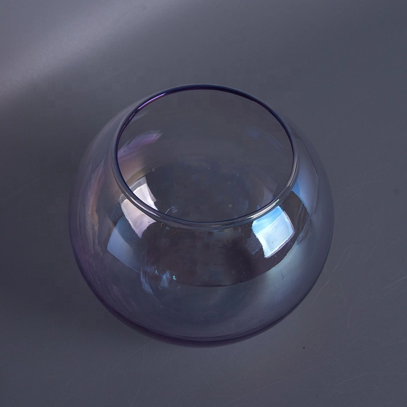 Wholesales ball iridescent transparent glass candle holders home decoration