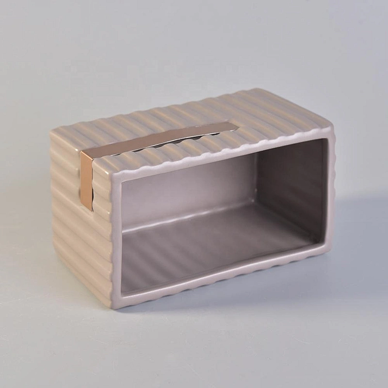 700ml Rectangular Ceramic Candle Holders Stripes Pattern Home Decoration Pieces