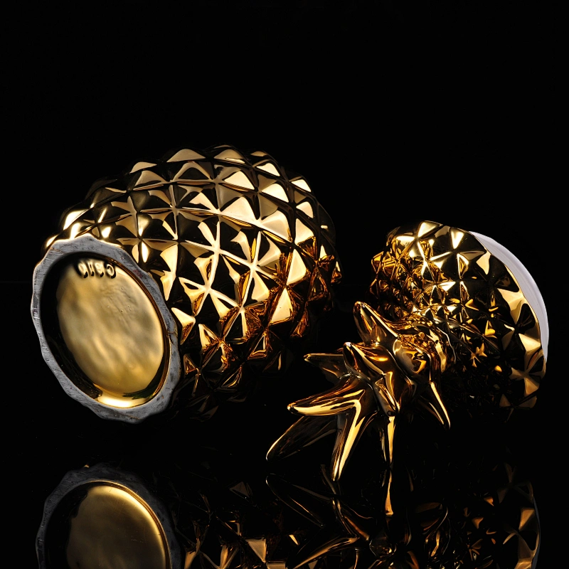 ceramic gold pineapple candle jar with lid