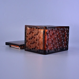 10oz Sunny luxury amber square scented glass candle holders with lids
