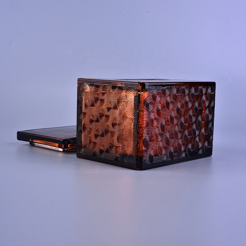 10oz Sunny luxury amber square scented glass candle holders with lids