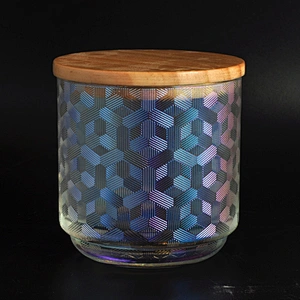 Luxury laser votive Glass candle jar with wood lid