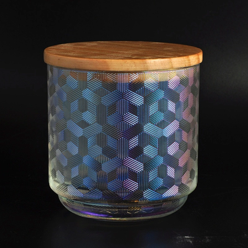Luxury laser votive Glass candle jar with wood lid