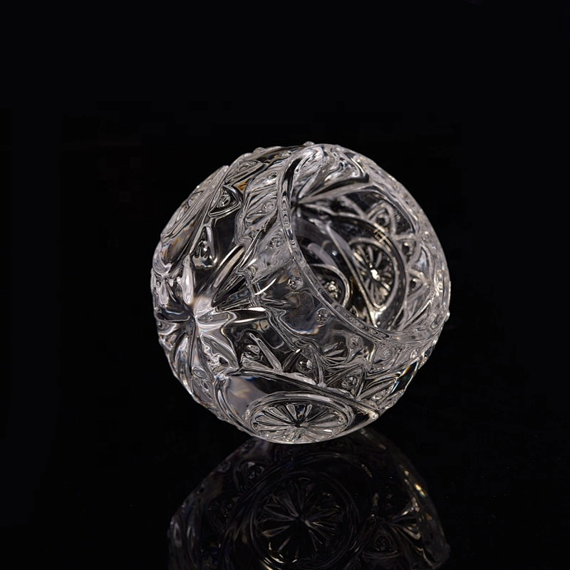Transparent crystal emboss candle jar tealight glass candle vessel home decoration wholesales