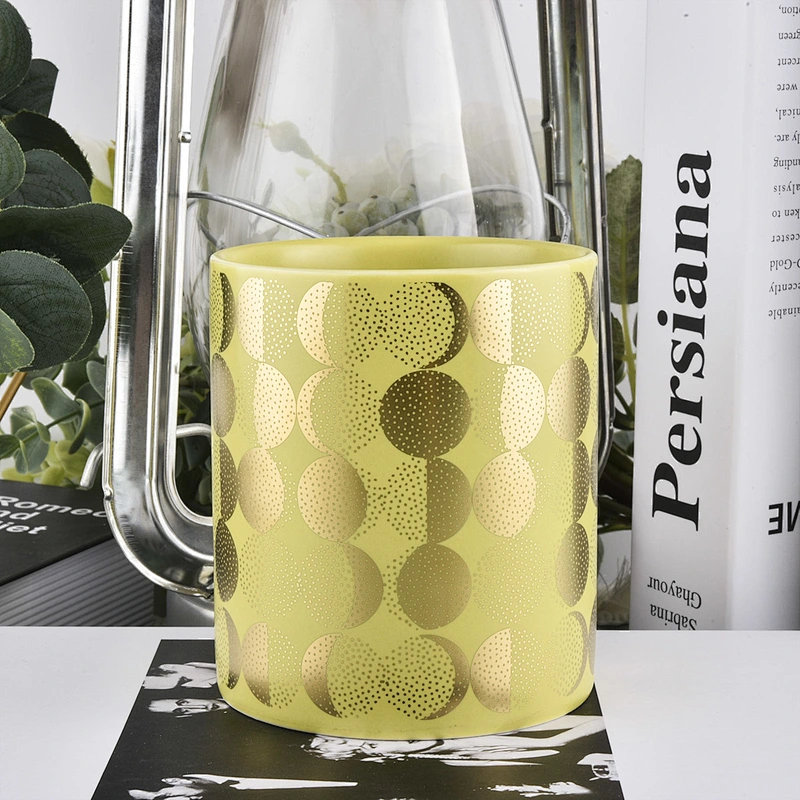 empty ceramic candle jars with gold prints, 12 oz fancy candle jars