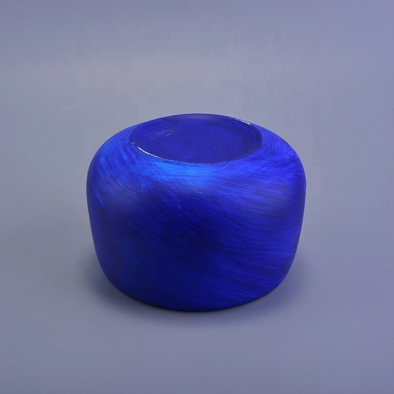 Color glaze blue ceramic candle container wholesales