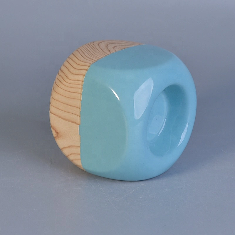 Irregular shape glaze custom ceramic votive candle holders with wooden bottom home decoration