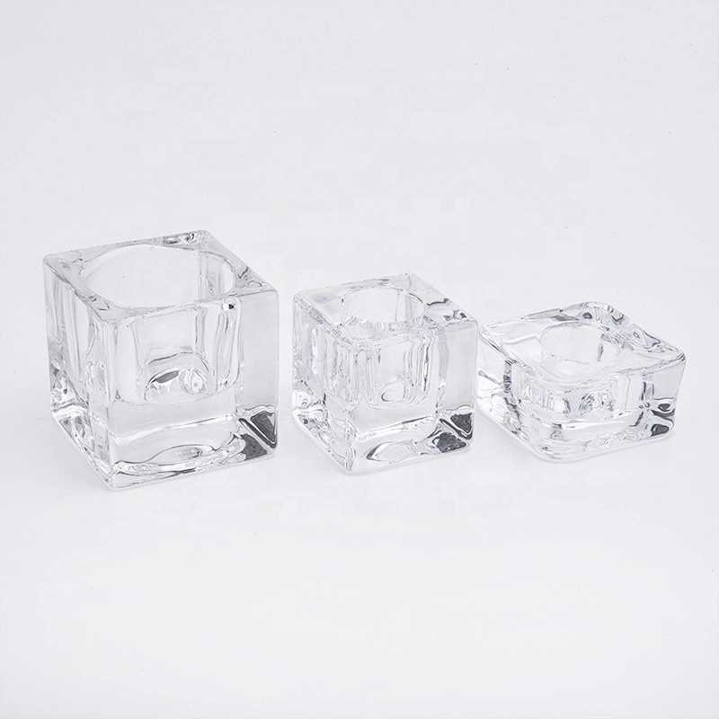 Clear crystal square tealight glass candle jars home decoration