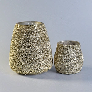 Luxurious glass candle holder with gold granular varnish home decoration wholesale