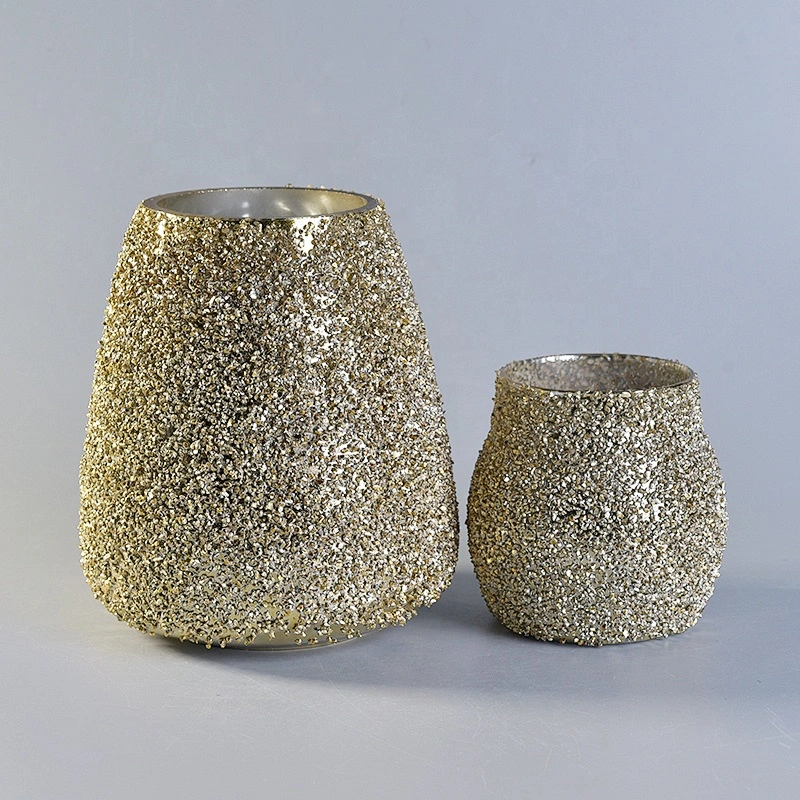 Luxurious glass candle holder with gold granular varnish home decoration wholesale