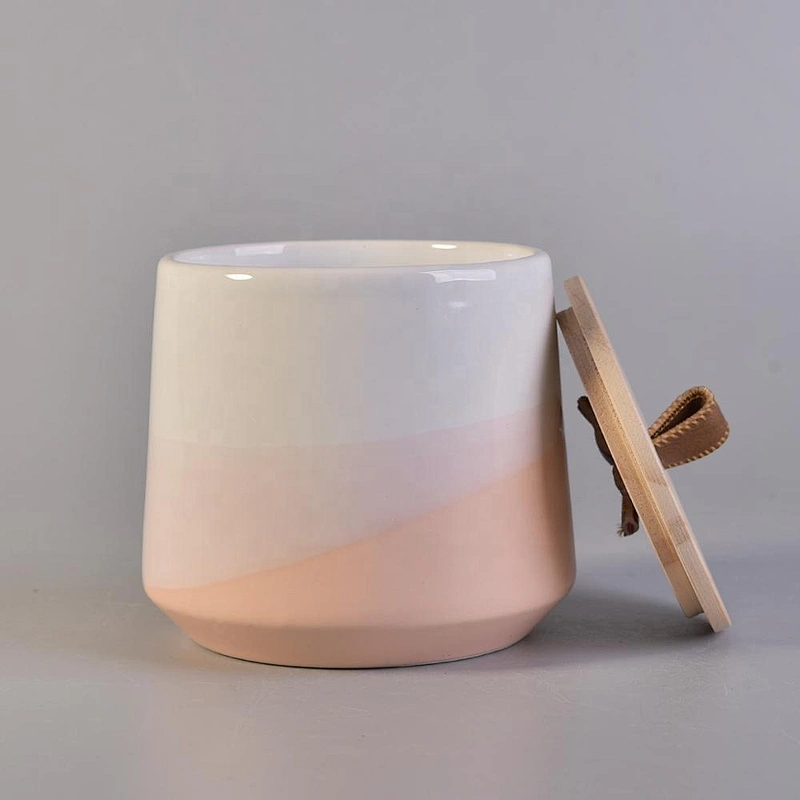 Sunny Luxury custom logo pink tea light candle ceramic jar with wooden lid