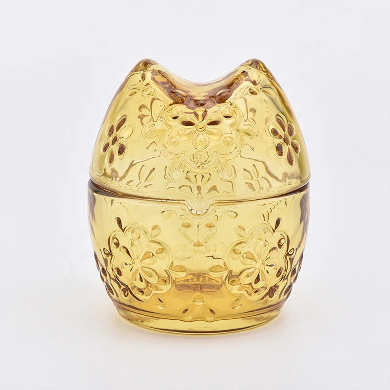 Golden parrot shape candle jar glass candle vessel with lid for wedding decoration