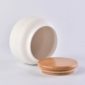 Sunny glassware white matte ceramic candle jar holders with wood lid
