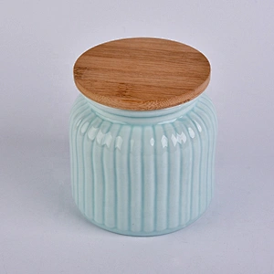 680ml Blue ceramic candle jar votive candle tins with wooden lids party decor