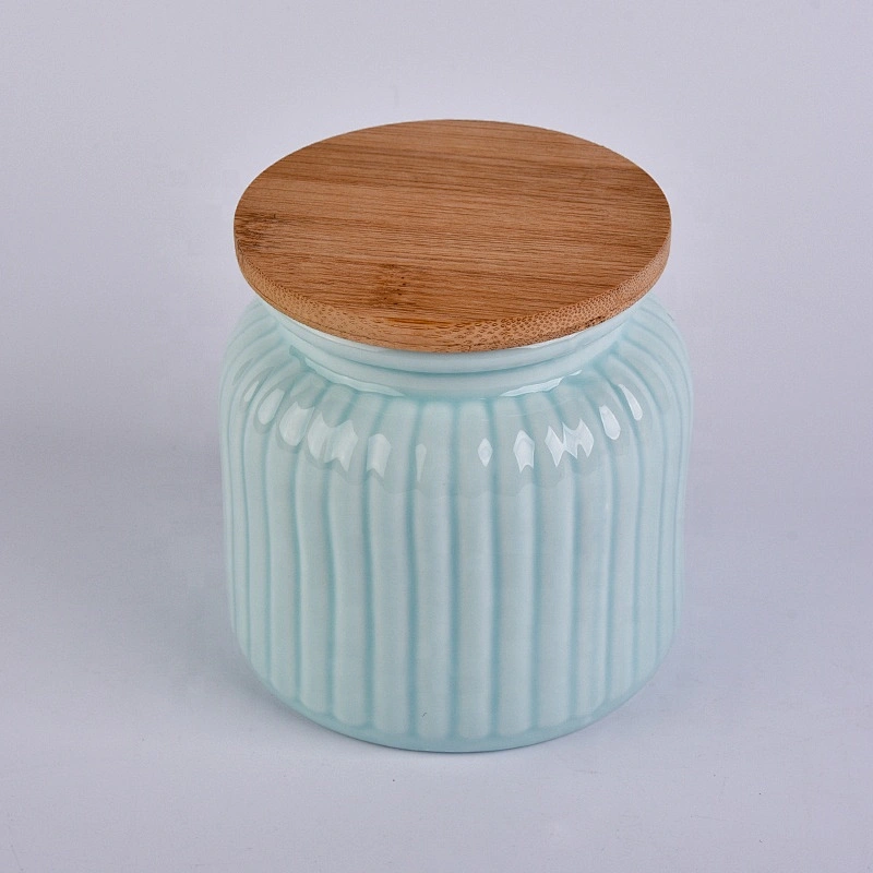 680ml Blue ceramic candle jar votive candle tins with wooden lids party decor