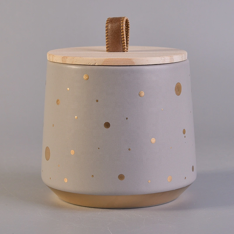 Sunny custom empty grey matte ceramic candle container with wood lid