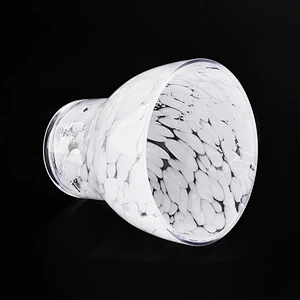 white petal decorated glass vessel with base, unique glass candle jar hand made