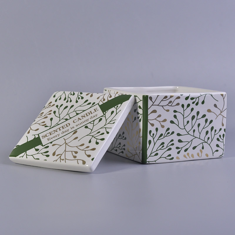 Wholesales vintage square empty ceramic candle holders with lid