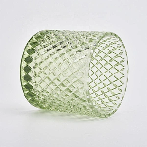 Green Diamond Glass Candle Jars with Glass Lids Home Decor Wholesales