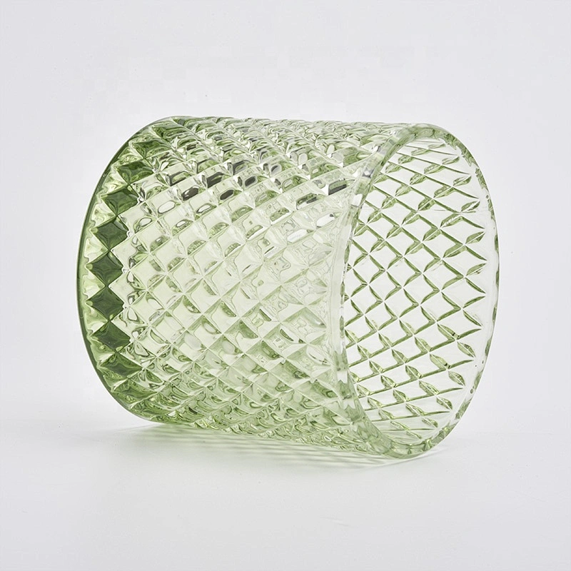 Green Diamond Glass Candle Jars with Glass Lids Home Decor Wholesales