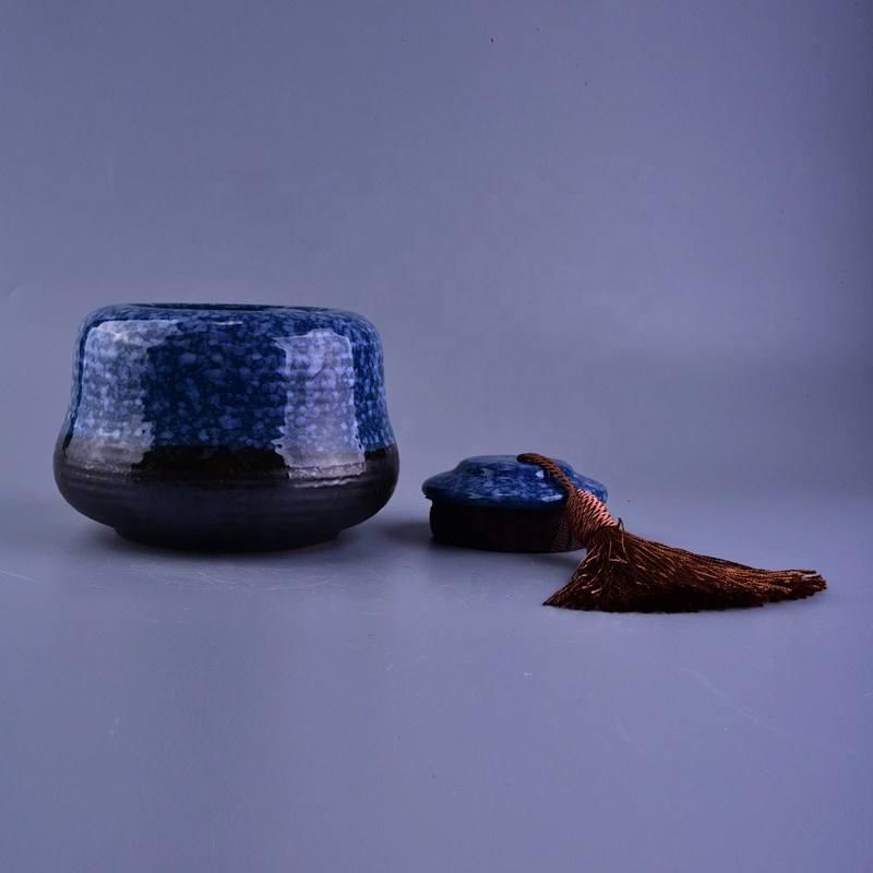 Manufacturer blue luxury ceramic candle tin containers with lid