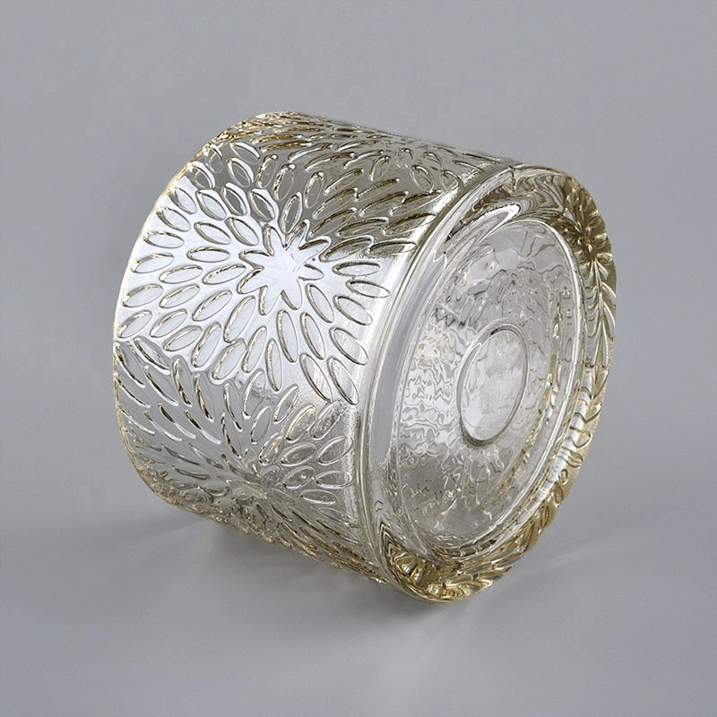 chrysanthemum pattern luxury candle glass container with lid