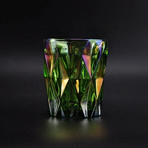 Green iridescent diamond glass candle jars home decoration wholesale