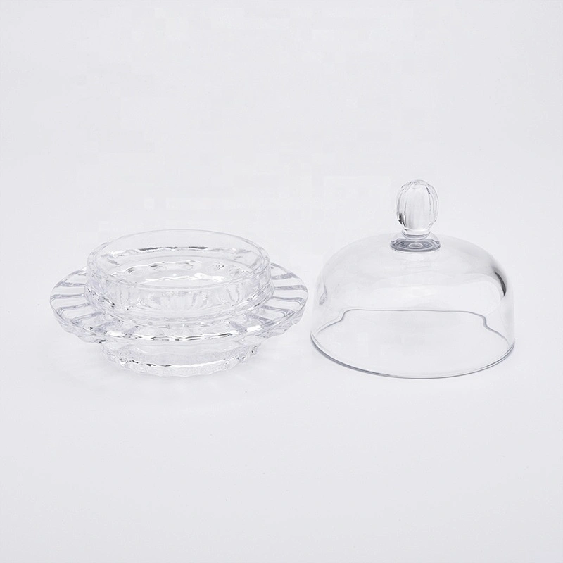 luxury clear crystal glass candle holder doom with glass lid