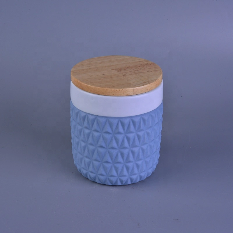 Wholesale geometric candle ceramic holders with wooden lids