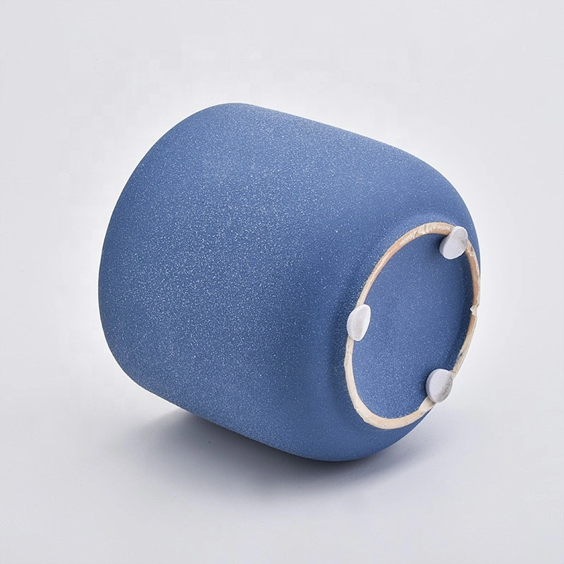 Unique cylinder matte blue ceramic candle holders