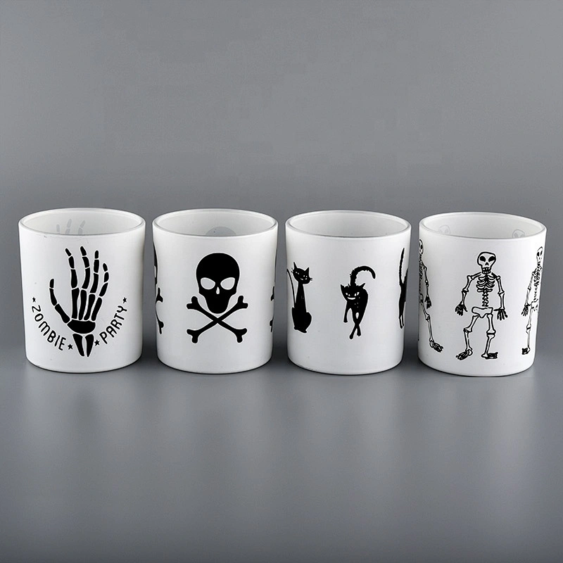 hands skeleton white glass candle jars