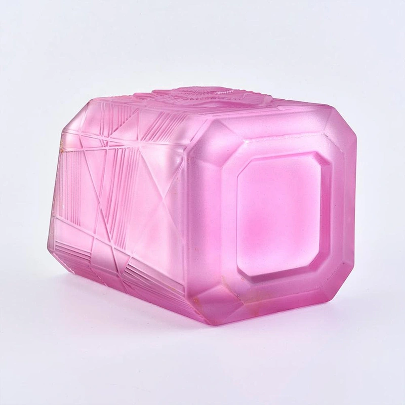 Luxury Trapezoid pink plated Glass candle jar for home decor