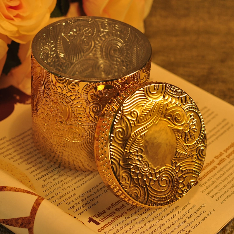 Supplier Luxury Custom golden glass candle jars with gold lid