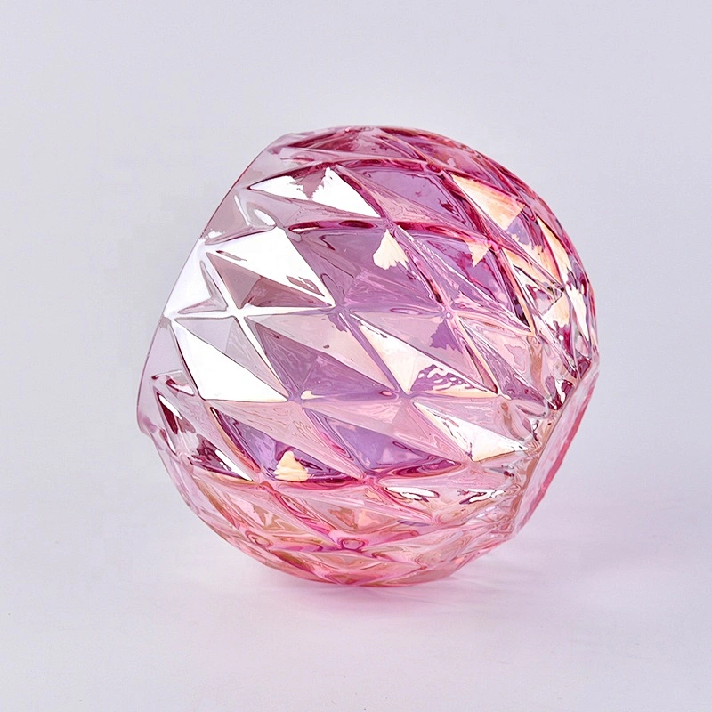 Prismatic decor pink ball glass candle holder  home decoration wholesale
