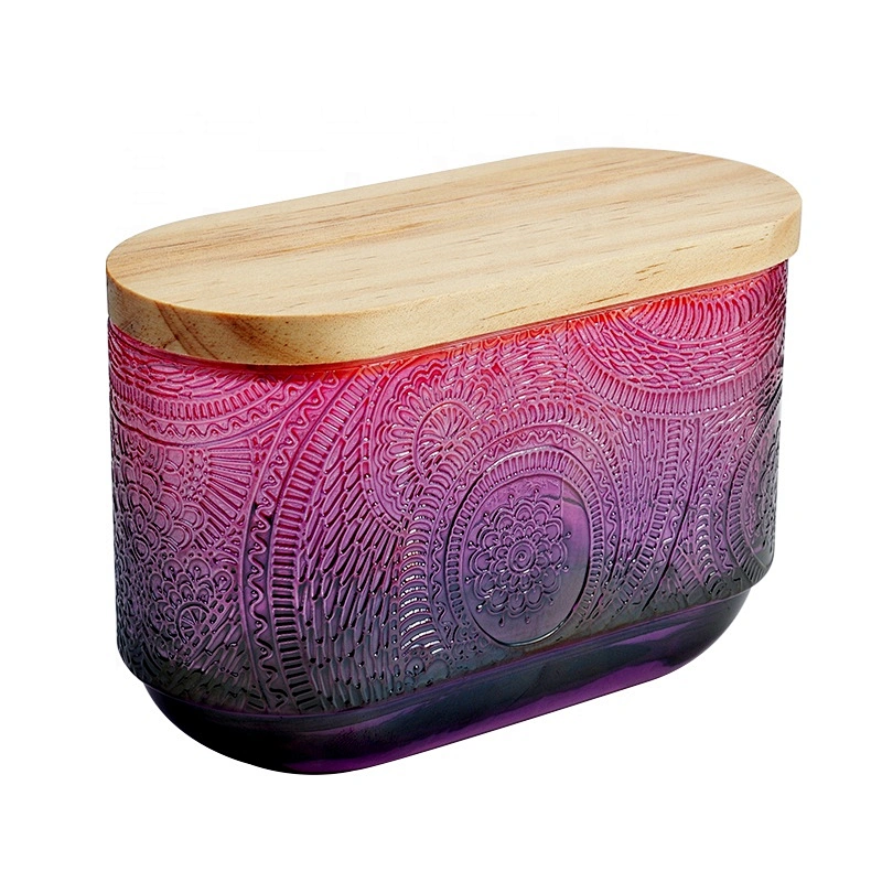 Wholesale home decoration glass candle holder with wooden lid