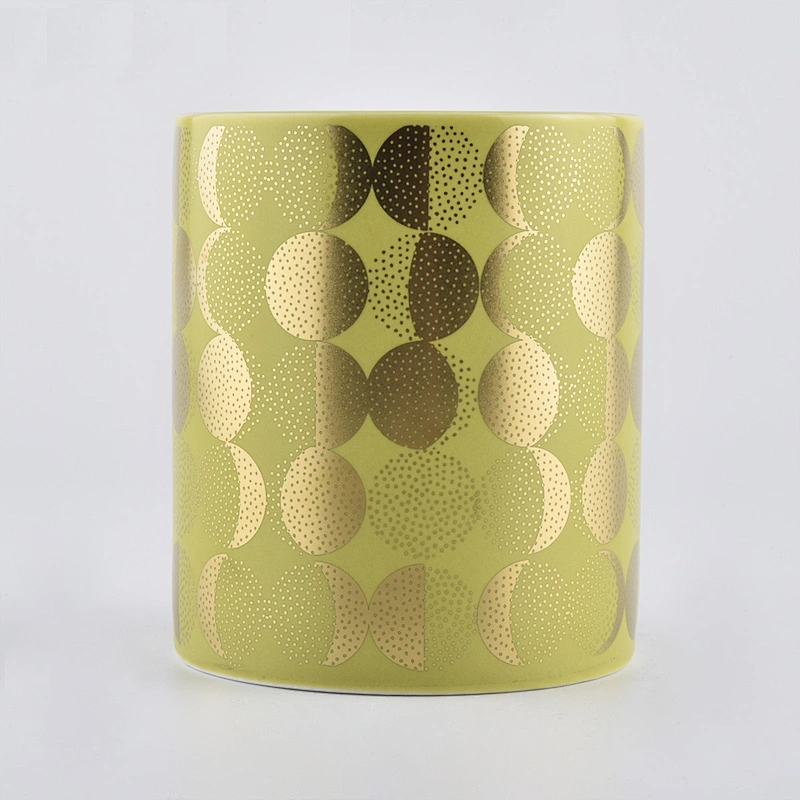 empty ceramic candle jars with gold prints, 12 oz fancy candle jars