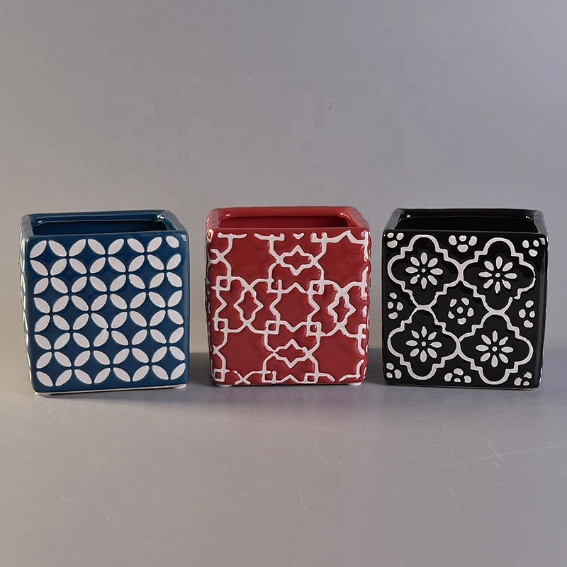 Vintage glazed square ceramic tealight candle jar candle holders home decoration wholesale