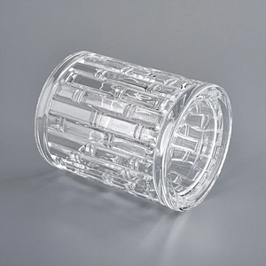 Tansparent cylinder glass vessel with bamboo pattern,  glass candle vessel for candle making