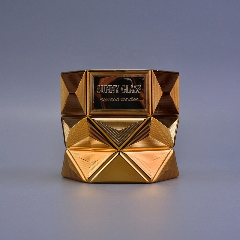 Sunny luxury decorative gold scented Hexagon glass candle jar holder