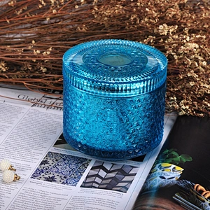 Wholesales tealight snow design colorful luxury candle glass jar with lids