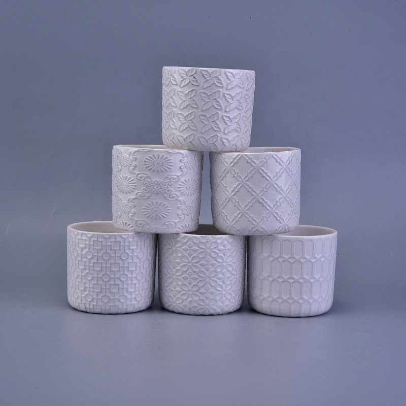 Flower pattern White matte scented ceramic candle jars