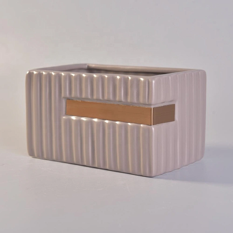 700ml Rectangular Ceramic Candle Holders Stripes Pattern Home Decoration Pieces