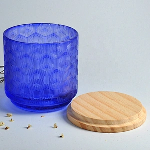 Luxury laser votive Glass candle jar with wood lid