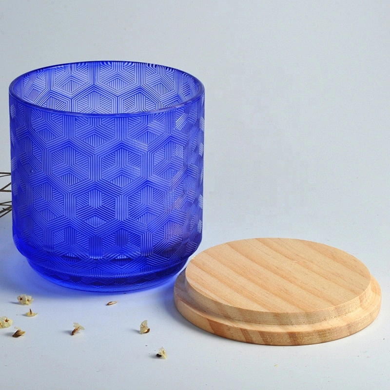 Luxury laser votive Glass candle jar with wood lid