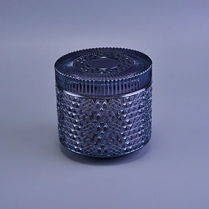 Wholesales dark blue luxury candle glass container with lid