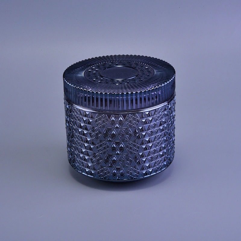 Wholesales dark blue luxury candle glass container with lid
