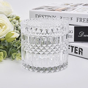 Clear engraving votive candle jar glass candle holder with lid home decoration